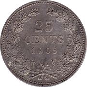 25 Cents - Wilhelmina, Netherlands, 1898-1906 reverse image