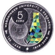5 Euros - Willem-Alexander University of Wageningen (colored - Food, Netherlands, 2018 reverse image