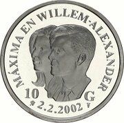10 Gulden - Beatrix Royal wedding, Netherlands, 2002 reverse image