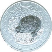 1 Dollar - Elizabeth II 4th Portrait; Great Spotted Kiwi, New Zealand, 2019 reverse image