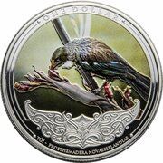 1 Dollar - Elizabeth II 4th portrait; Tui, Coloured, New Zealand, 2021 reverse image