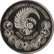 5 Dollars - Elizabeth II 3rd Portrait; Decimal Currency, New Zealand, 1992 reverse image