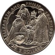 5 Dollars - Elizabeth II 3rd Portrait; Golden Wedding, New Zealand, 1997 reverse image