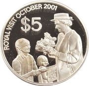 5 Dollars - Elizabeth II 4th Portrait; Royal Visit, Silver Proof, New Zealand, 2001 reverse image