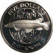 5 Dollars - Elizabeth II 4th Portrait; Giant Kōkopu, New Zealand, 2003 reverse image
