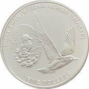 5 Dollars - Elizabeth II 4th Portrait - Fairy Tern; Silver Proof, New Zealand, 2012 reverse image