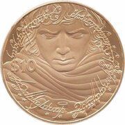 10 Dollars - Elizabeth II 4th Portrait; Frodo, Gold Proof, New Zealand, 2003 reverse image
