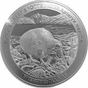 20 Dollars - Charles III 1st Portrait - Great Spotted Kiwi; Silver Proof, New Zealand, 2024 reverse image