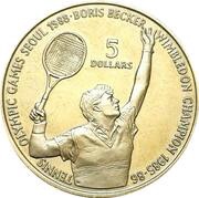 5 Dollars - Elizabeth II Boris Becker, Niue, 1987 reverse image