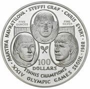100 Dollars - Elizabeth II Navratilova, Graf and Evert, Niue, 1988 reverse image