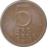 5 Øre - Olav V, Norway, 1973-1982 reverse image