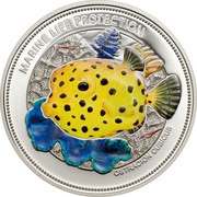 5 Dollars Yellow Boxfish, Palau, 2014 reverse image