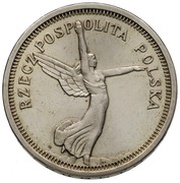 5 Zlotys Nike; Trial Strike Ag, Poland, 1928 reverse image
