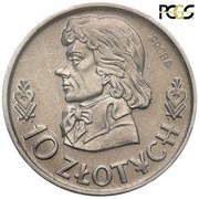 10 Zlotys Tadeusz Kościuszko with próba read from up to down; Trial Strike reverse image