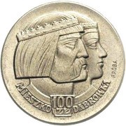 100 Zlotys Polish Millennium Trial Strike Ni faces right with 100zl small eagle, Poland, 1960 reverse image