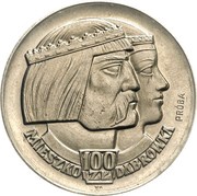 100 Zlotys Polish Millennium heads; Trial Strike, Poland, 1966 reverse image