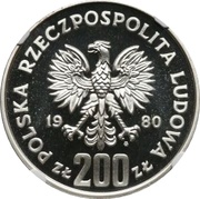 200 Zlotys XIII Winter Olympics; Trial Strike obverse image