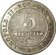 5 Centimes - Léopold II French text - Large lion reverse image