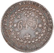 600 Réis - Luis I Countermarked issue over "640 Réis - Pedro I; Brazil" obverse image