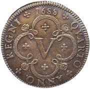V Réis - Pedro II Pattern, Portugal, 1688 reverse image