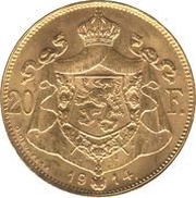 20 Francs - Albert I Dutch text, Belgium, 1914 reverse image