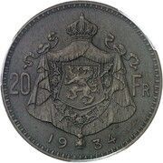 20 Francs - Albert I Dutch text - Pattern, Belgium, 1934 reverse image