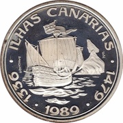 100 Escudos Canary Islands, Silver, Portugal, 1989 reverse image