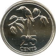 25 Cents Blue-Crowned Motmot; Copper-Nickel, Belize, 1982-1983 reverse image