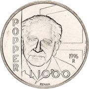 1000 Lire Karl Popper, San Marino, 1996 reverse image
