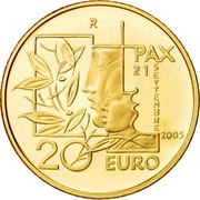 20 Euros International Day of Peace, San Marino, 2005 reverse image