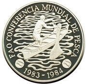 100 Dobras World Fisheries Conference; Silver Piedfort reverse image