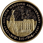 10 Dollars - Elizabeth II Golden Wedding reverse image