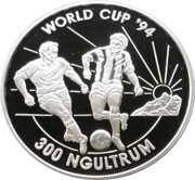 300 Ngultrums World Cup Soccer, Bhutan, 1992 reverse image