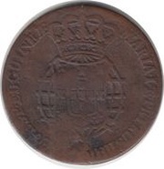 ½ Macuta - Maria II Countermark "CROWNED SHIELD" over "¼ Macuta, Maria I and Pedro III reverse image