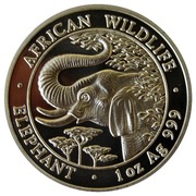 1000 Shillings Elephant; Silver Bullion Coinage, Somalia, 2005 reverse image