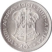 20 Cents 1st decimal series, South Africa, 1961-1964 reverse image