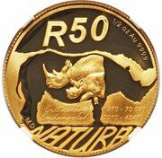 50 Rand - ½ Ounce Natura - Black Rhino, South Africa, 2010 reverse image
