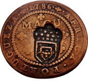 1 Macuta - Maria II Countermark CROWNED SHIELD over "½ Macuta, Maria I and PedroIII" obverse image
