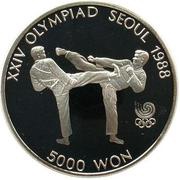 5000 Won Tae Kwon Do, South Korea, 1987 reverse image