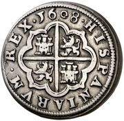 2 Reales - Felipe III large flan, Spain, 1608-1621 reverse image