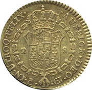 2 Escudos - Fernando VII Cadiz,laureate head, Spain, 1811-1814 reverse image