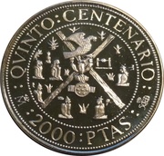 2000 Pesetas Hidalgo, Morelos and Juarez, Spain, 1990 reverse image
