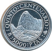 5000 Pesetas Pizarro and Atahualpa, Spain, 1991 reverse image