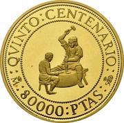 80 000 Pesetas - Juan Carlos I Hammer minting, Spain, 1992 reverse image