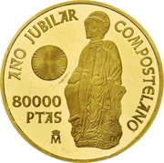 80 000 Pesetas - Juan Carlos I Holy Jacobean Year, Spain, 1999 reverse image