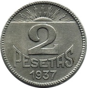 2 Pesetas Asturias and León, Spain, 1937 reverse image