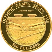 500 Guilders Olympic Games 1988; Anthony Nesty reverse image