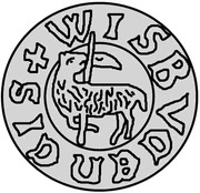 1 Hvid - Christian I Visby; ram walking left with flag reverse image