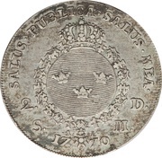 2 Daler Silvermynt - Adolf Fredrik, Sweden, 1770 reverse image