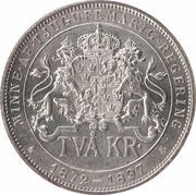2 Kronor - Oscar II Silver jubilee reverse image